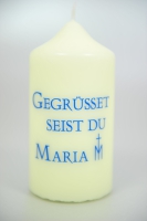 Spruchkerze, 120 x 60 mm, "Gegrüsset Seist Du Maria"