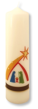Weihnachtskerze 270x70 mm, "Gesegnete Weihnachten", Farbe: elfenbein-bunt