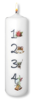 Weihnachtskerze 220x60 mm, "1-4 Advent" Farbe: weiß-bunt