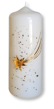 Weihnachtskerze 170x60 mm,  "Komet", Farbe: weiß-gold