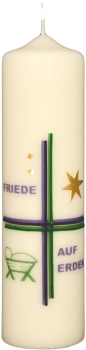 Krippenkerze 270/70 mm, "Friede auf Erden"