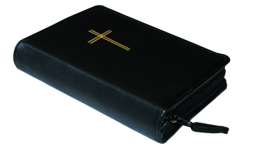 Gotteslob-Buchhülle Rindsleder glatt, schwarz, mit Goldfolienprägung "Kreuz"