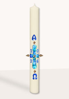 Osterkerze 3541 Blau marmoriertes Kreuz