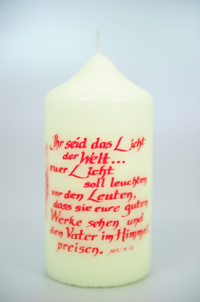 Spruchkerze 120/60 mm, "Ich seid das Licht ..."