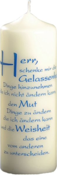 Spruchkerze 170/60 mm, Dek. 2081, "Herr schenke mir die Gelassenheit ..."