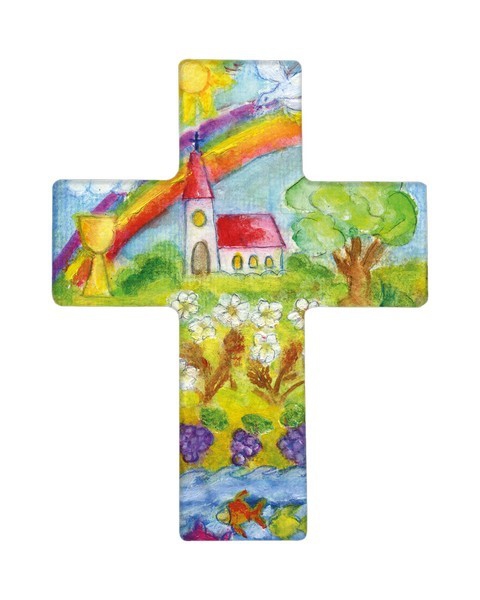 Holzkreuz "Kirche - Regenbogen"