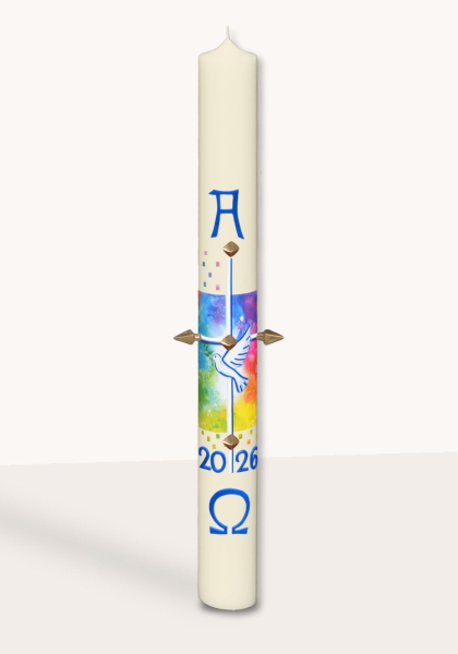 Osterkerze Friedenstaube im himmlichen Hintergrund