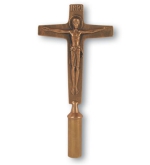 Bronze-Vortragekreuz mit Holzstab